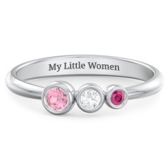 Generations 3-Stone Bezel Set Mother's Ring – Sterling Silver with Pink Tourmaline, White Topaz, and Ruby
