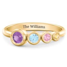 Generations 4-Stone Bezel Set Mother's Ring in 10K Solid Yellow Gold with Amethyst, Blue Topaz, Pink Tourmaline, and Citrine