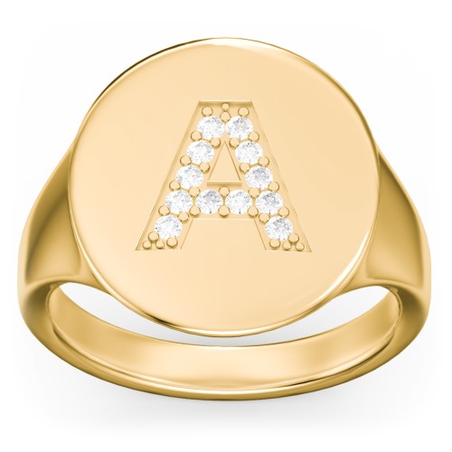 Pavé Initial Signet Ring - A – 10K Yellow Gold with White Premium Zirconia