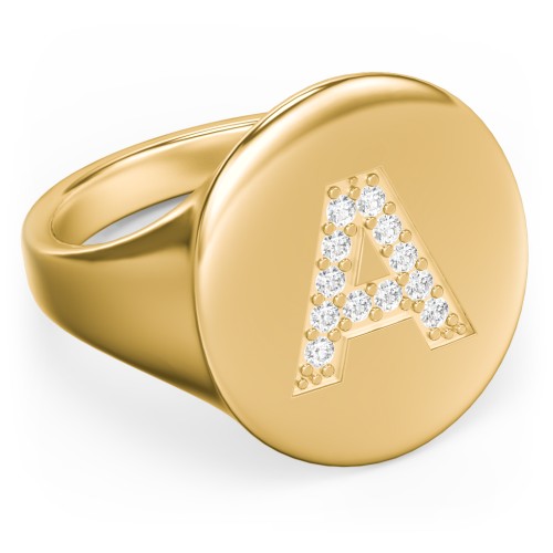 Pavé Initial Signet Ring - A – 10K Yellow Gold with White Premium Zirconia
