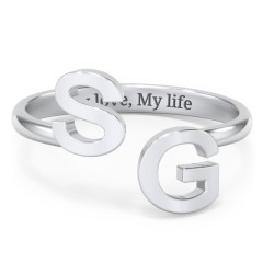 Double Initial Open Cuff Ring – Sterling Silver