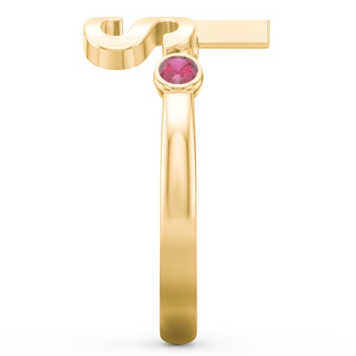 Double Initial Open Cuff Ring with Birthstones