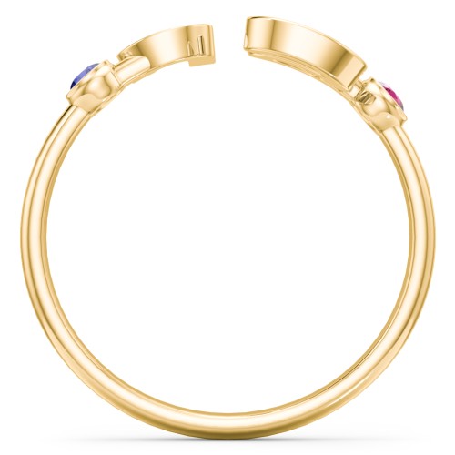 Double Initial Open Cuff Ring with Birthstones