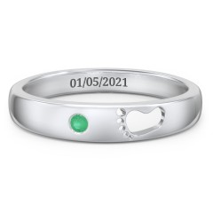 Baby Footprint Cutout Band with Birthstone – Sterling Silver with Emerald