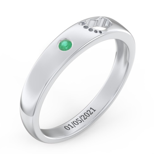 Baby Footprint Cutout Band with Birthstone – 10K White Gold with Emerald