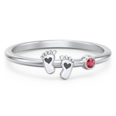 Dainty Baby Feet Ring with Birthstone – 10K Yellow Gold with Garnet