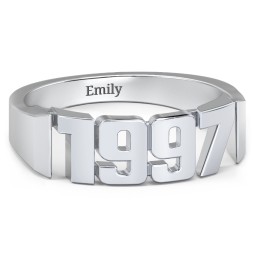 Personalized Year Ring in 10K Solid White Gold