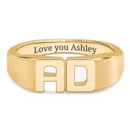 Double Initial Signet Ring in 10K Solid Yellow Gold