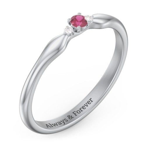 Dainty Trinity Stone Promise Ring – Sterling Silver with Ruby and White Premium Zirconia