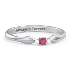 Dainty Trinity Stone Promise Ring – 10K Yellow Gold with Ruby and White Premium Zirconia
