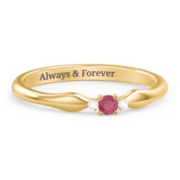 Dainty Trinity Stone Promise Ring in 10K Solid Yellow Gold with Ruby and White Premium Zirconia