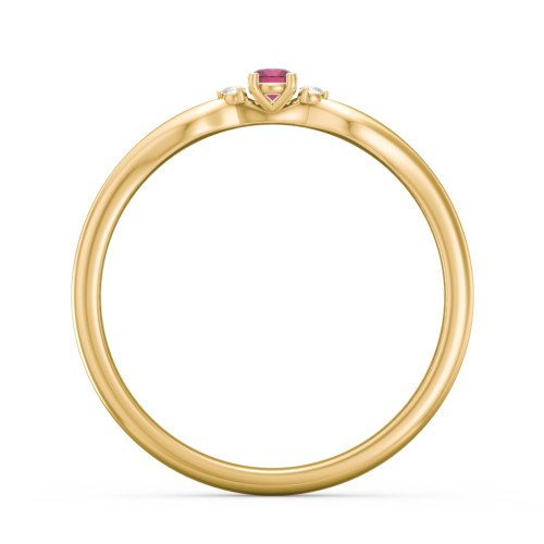 Dainty Trinity Stone Promise Ring – 10K Yellow Gold with Ruby and White Premium Zirconia