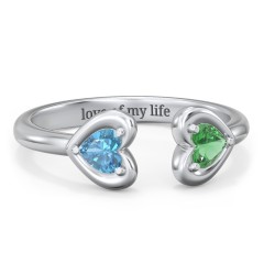 Heart In Heart Gemstone Open Cuff Ring – 18K Gold Plated Silver with Blue Topaz and Emerald