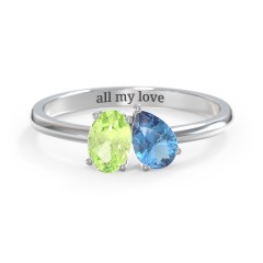 Toi et Moi Oval and Pear Gemstone Ring – 18K Gold Plated Silver with Peridot and Blue Topaz