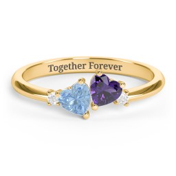 Pair of Hearts Gemstone Promise Ring with Accent Stones