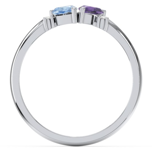 Pair of Hearts Gemstone Promise Ring with Accent Stones – Sterling Silver with Blue Topaz, Amethyst, and White Premium Zirconia