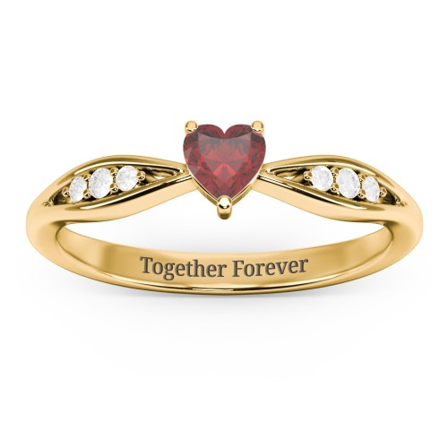 Heart Gemstone Promise Ring with Trio Set Accent Stones