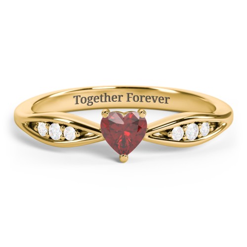 Heart Gemstone Promise Ring with Trio Set Accent Stones