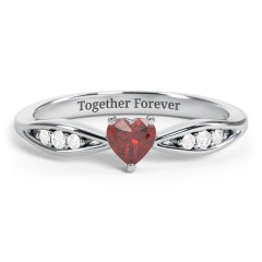 Heart Gemstone Promise Ring with Trio Set Accent Stones – 18K Gold Plated Silver with Garnet and White Premium Zirconia