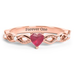 Twisted Vine Gemstone Heart Promise Ring with Accent Stones