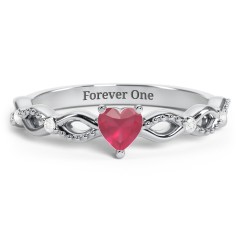Twisted Vine Gemstone Heart Promise Ring with Accent Stones – 18K Gold Plated Silver with Ruby and Diamond