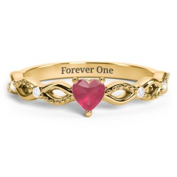 Twisted Vine Gemstone Heart Promise Ring with Accent Stones in 18K Gold Plated Silver with Ruby and Lab Diamond