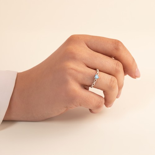 Twisted Vine Gemstone Heart Promise Ring with Accent Stones – Sterling Silver with Ruby and Diamond