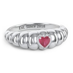 Croissant Dome Ring with Heart Gemstone – Sterling Silver with Ruby