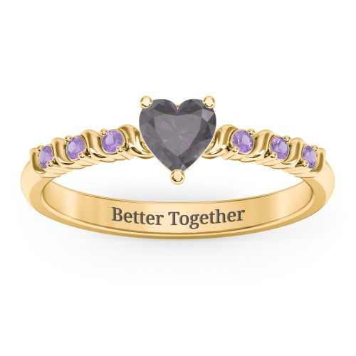 Solitaire Heart Gemstone Ring with Side Accent Stones