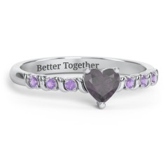 Solitaire Heart Gemstone Ring with Side Accent Stones – 18K Gold Plated Silver with Alexandrite and Amethyst