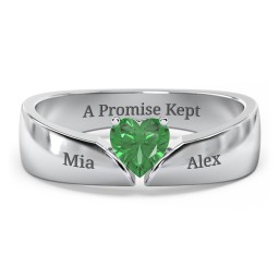 Solitaire Heart Gemstone Ring with Tapered Wide Band