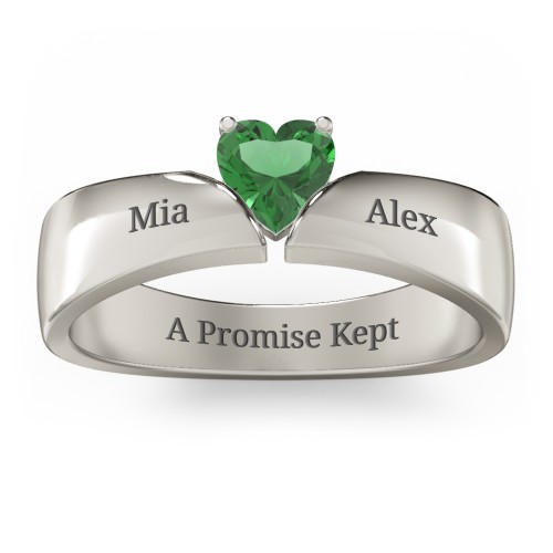 Solitaire Heart Gemstone Ring with Tapered Wide Band