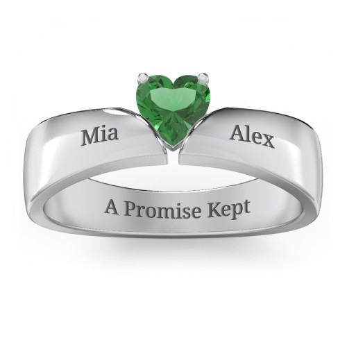 Solitaire Heart Gemstone Ring with Tapered Wide Band