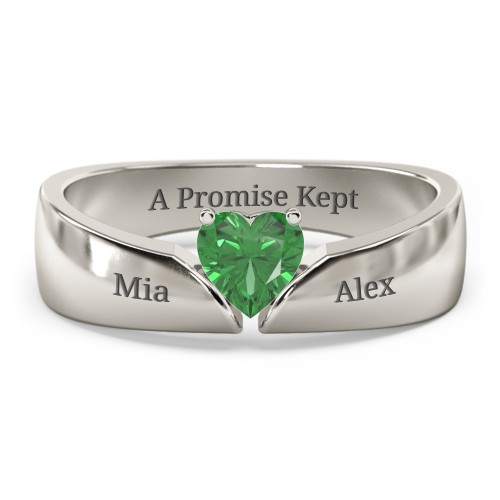 Solitaire Heart Gemstone Ring with Tapered Wide Band