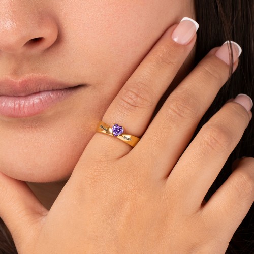 Solitaire Heart Gemstone Ring with Tapered Wide Band – Sterling Silver with Emerald