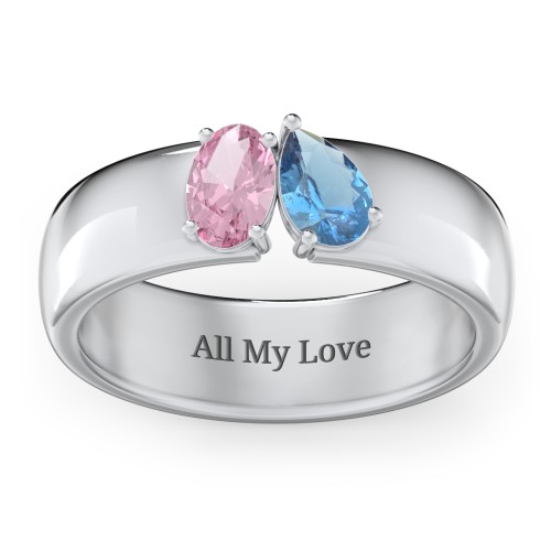 Toi et Moi Oval and Pear Gemstone Ring with Wide Band