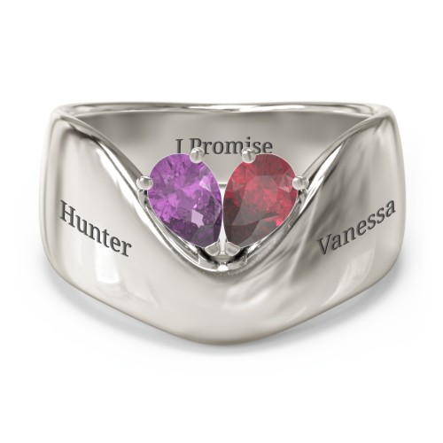 Toi et Moi Pear Gemstone Ring with Wide Curved Band