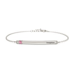 Engraveable Bar Bracelet with 1-5 Stones in 10K Solid White Gold with Pink Tourmaline, Pink Sapphire, Aquamarine, and Blue Topaz