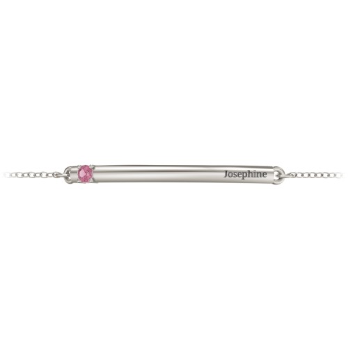 Engraveable Bar Bracelet with 1-5 Stones – 10K White Gold with Pink Tourmaline
