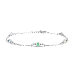 Diamond Shape Charm Bracelet with Gemstones – 10K Yellow Gold with Amethyst, Mint Premium Zirconia, Emerald, Citrine, and Garnet