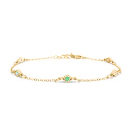 Diamond Shape Charm Bracelet with Gemstones in 10K Solid Yellow Gold with Amethyst, Mint Premium Zirconia, Emerald, Citrine, and Garnet