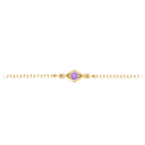 Diamond Shape Charm Bracelet with Gemstones – 10K Yellow Gold with Amethyst, Mint Premium Zirconia, Emerald, Citrine, and Garnet