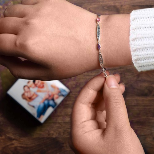 Engravable Family Bracelet with Marquise Birthstones (1-5 Stones)