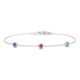 Bezel-Set Round Stone Station Bracelet in 925 Sterling Silver with Blue Sapphire, Ruby, Emerald, Pink Tourmaline, Blue Topaz, and Smokey Quartz