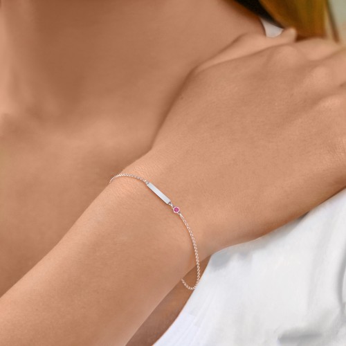 Engravable Bar Bracelet with Bezel Set Stone – Sterling Silver with Aquamarine