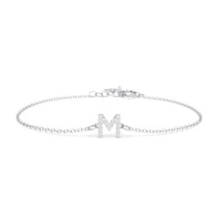 Pavé Initial Bracelet - M – 10K White Gold with White Premium Zirconia