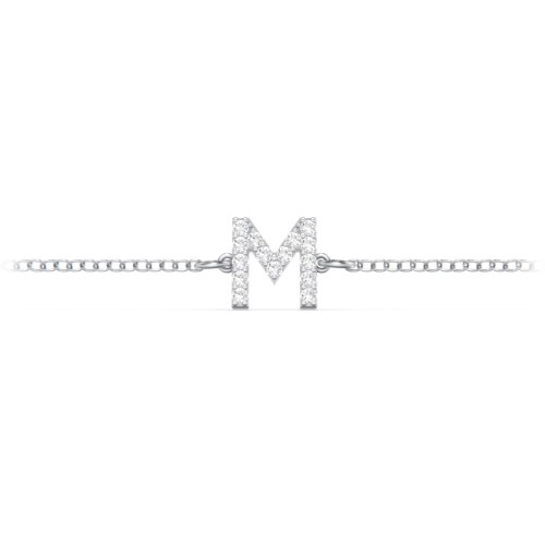 Pavé Initial Bracelet - M – 10K White Gold with White Premium Zirconia