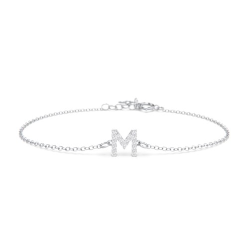 Pavé Initial Bracelet - M – 10K White Gold with White Premium Zirconia