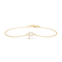 Pavé Initial Bracelet - P in 10K Solid Yellow Gold with White Premium Zirconia