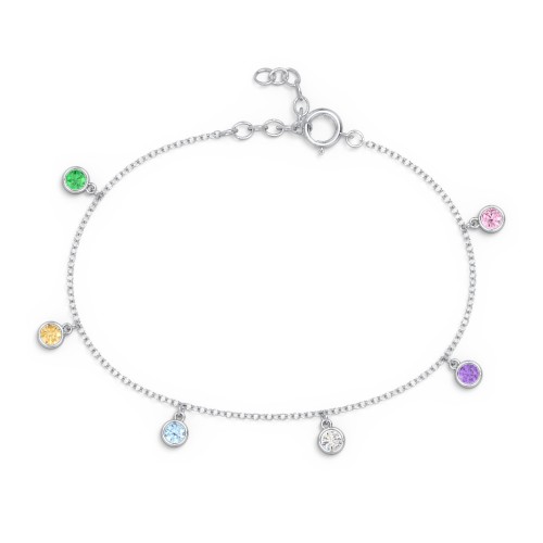 Bezel Set Gemstone Drop Bracelet - 6 Stone